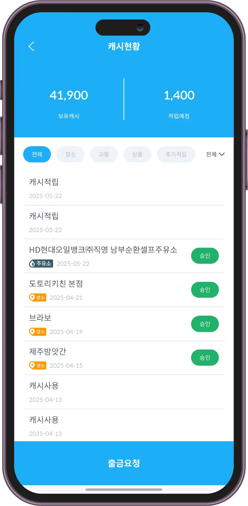 이브이웨이 캐시 적립현황